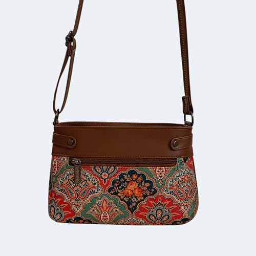 Image of JUGNU Sling Bag for Women, Jute Fabric, Crossbody Style, Slim Design, Multicolour, Medium Size, Lightweight, Adjustable Strap, Zipper Closure, 5 Pockets