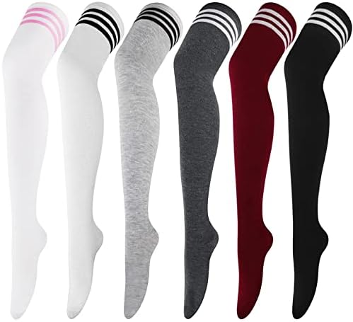 DRESHOW 6 Pairs Over Knee Thigh Socks Thigh High Socks Casual High Stockings Long Knee High Socks for Girl and Women