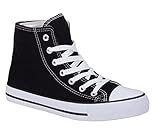 JUMEX Neu Damen Sneakers Freizeit Turnschuhe High Top Schuhe (37, Schwarz)