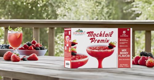 Image of EATERY HARVEST Non-Alcoholic Mocktail Premix - Delicious Mix Berry, 225g (15 x 15g Sachets). Sparkling Highball Cocktail Mixer, Vegan, No Artificial Colors, Easy to Prepare, Room Temp Storage