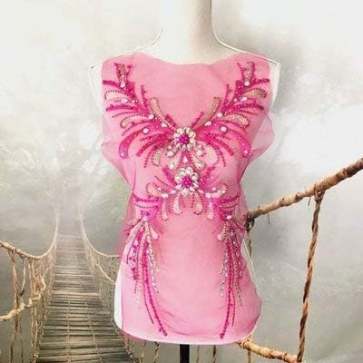 衣装モチーフ チュールモチーフ 3D モチーフ アップリケ ピンク ストーン付 花 刺繍 衣装 装飾 パール付き 装飾つき H55c