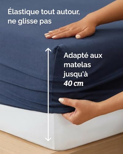 Drap-Housse Jersey Coton 200x200cm Extensible Bonnet 40cm Doux et Infroissable