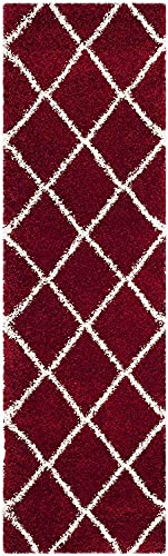 Image of Super Ultra Modern Soft Shaggy Handcrafted Anti-Skid Silk Touch Carpet, Size 2x5 Feet, Color REDD & Ivory 1