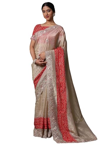 Image of SAREE MALL Women's Tissue Embroidered Saree With Unstitched Blouse Piece