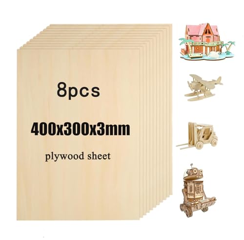DAHI 8 Pièces Contreplaqué 3mm (A3) - 400x300mm Plaque de Bois - Panneau Feuille Découpe Laser - Planche en Bois pour Bricolage, Pyrogravure, Gravure et...