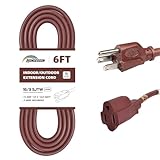 HONDERSON 6FT Brown Outdoor Extension Cord-16/3 SJTW Durable Extension Cord for Christmas Lights with 3 Prong Grounded Plug, Great for Outside Christmas Decorations