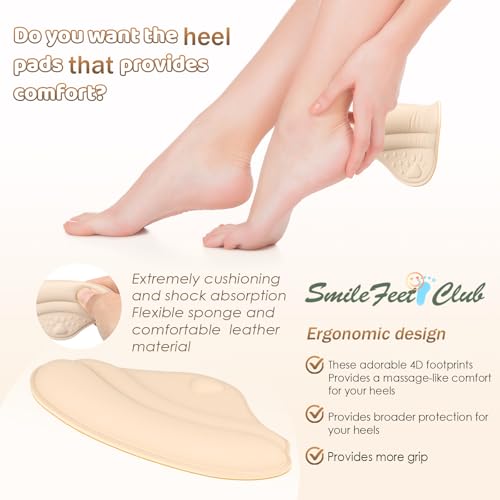 Image of 6 Pairs 4D Heel Pads for Shoes Too Big for Women Men, Heel Grips Cushions for Pain Relief, Inserts Prevent Loose Shoes Slip Blisters Scar, Heel Protectors for Friction (6, Black, Leather)