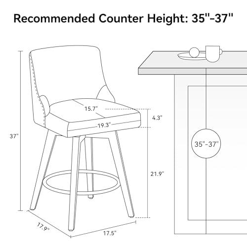Counter-Height-Bar-Stools-26-H-Seat-Height-Swivel-Barstools-Set-of-2-Fabric-Upholstered-Modern-Counter-Stools-with-Back-for-Kitchen-Island-Solid-Wood-Legs-Fabric-in-Ivory Counter Height Bar Stools 26 H Seat Height Swivel Barstools Set of 2 Fabric Upholstered Modern Counter Stools with Back for Kitchen Island Solid Wood Legs Fabric in Ivory