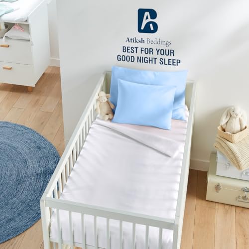 Image of Atiksh Beddings Pack of 2 13x18 Inch Toddler Travel Pillow Cases - 100% Soft Egyptian Cotton, 600 Thread Count with Zipper Closure for Small Travel Pillowcase Cover, Light Blue