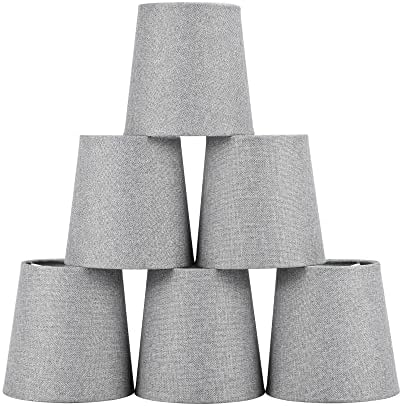 LAMPWELL VALO Clip-on Chandelier Fabric Lamp Shades,Set of 6,Small Barrel,5.2"×4"×H5.2",Linen, Handmade,Traditional Decorative, Grey