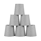 LAMPWELL VALO Clip-on Chandelier Fabric Lamp Shades,Set of 6,Small Barrel,5.2"×4"×H5.2",Linen, Handm
