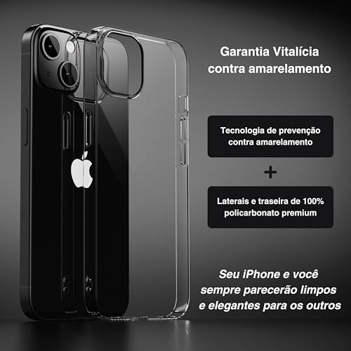 Dechutz Capa D7 Clássico Slim Fit, Nunca amarela - para iPhone 13 (Transparente)