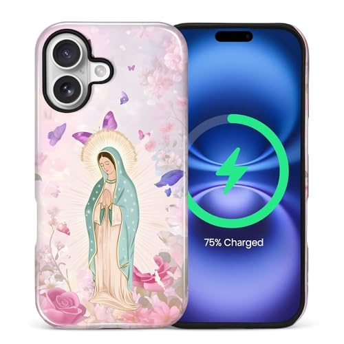 ZHEGAILIAN Magnetic Case for iPhone 17,Compatible with MagSafe Hard Shell + Soft Silicone 2 in 1 Hybrid Shockproof Bumper Drop Protective Case Goddess Floral Butterfly