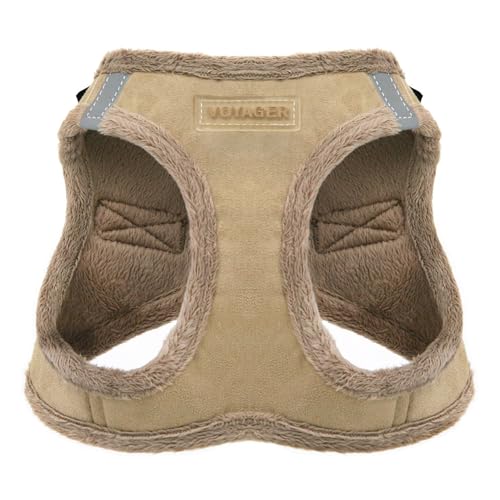 Best Pet Supplies - All Weather Plush, Reflective, No Pull Harness for Small, Medium Dogs, Cats - Secure with Hook & Loop Fastener, Buckle, Double D-Rings - Harness (Latte Suede), S