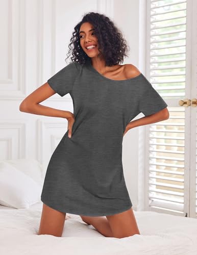 Image of Ekouaer 3 Pack Nightgowns for Women Short Sleeve Sleepshirt Button Down Nightshirt Soft Pajamas Dress Casual Sleepwear