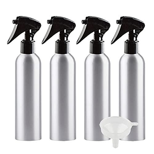 ZEOABSY 4 Pièces Flacon Spray Vide 250ml avec Vaporisateur Brumisateur Noir, Bouteilles Pulvérisateur en Aluminium Vides pour Cheveux Jardin Cosmétique + 1...