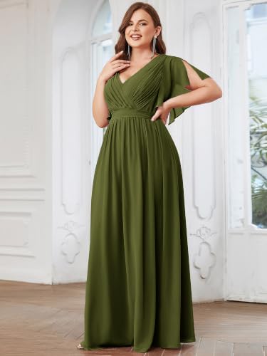 Image of Ever-Pretty Plus Women's Chiffon Bridesmaid Dress A-Line Empire Waist Floor Length Plus Size Formal Wedding Guest Dresses