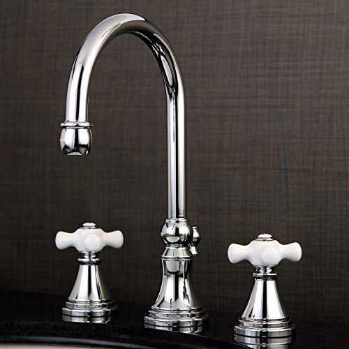 Kingston Brass Ks2981Px Governor Widespread Lavatory Faucet With Brass Pop-Up And Porcelain Cross Handle, Polished Chrome #TOP1