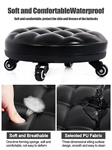 Lanstics Low Roller Seat Wheel Stool Chair Pu Leather Rolling Stool Seats On Wheels For Home Office Fitness Round Roller Seat Stool (Black) #TOP3