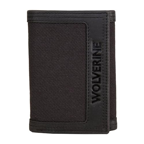 WOLVERINE Men's Trifold Wallet | RFID Blocking | Work, Canvas/Leather-Black/Grey, One Size