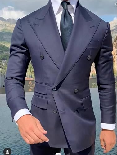 Mens Suit Slim Fit - 2 Piece Suits for Men Double Breasted Blazer Wide Peak Lapel Suits4