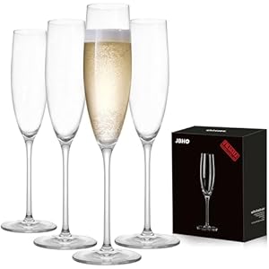 JBHO Champagne Glasses-Elegant Flutes-Gift-Box-Hand Blown Champagne Flutes Glass-100% Lead-Free Premium Crystal – Gift Idea for Wedding, Anniversary, Christmas,New Year-Set of 4-8oz, Clear