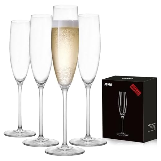 JBHO Champagne Glasses-Elegant Flutes-Gift-Box-Hand Blown Champagne Flutes Glass-100% Lead-Free Premium Crystal - Gift Idea for Wedding, Anniversary, Christmas,New Year-Set of 4-8oz, Clear