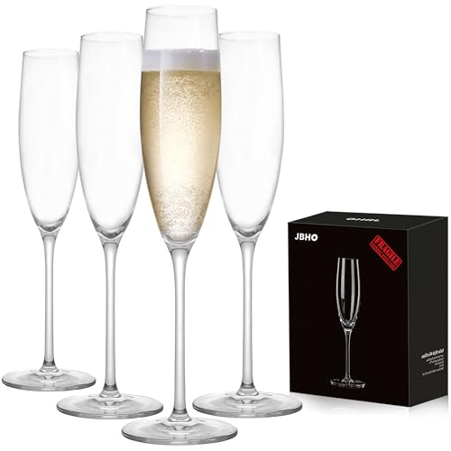 JBHO Champagne Glasses-Elegant Flutes-Gift-Box-Hand Blown Champagne Flutes Glass-100% Lead-Free Premium Crystal - Gift Idea for Wedding, Anniversary, Christmas,New Year-Set of 4-8oz, Clear by JBHO - Used condition - US$26.63