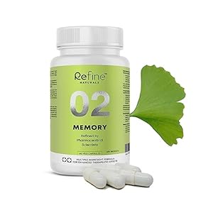 Refine Naturals Brain Supplement with Ginkgo Biloba & Bacopa for Memory & Focus, Cognitive Support | Extra Strength Ginkgo Extract | Memory Aid Capsules, Highest Rating | Better than 120mg Brain Pills | Best Herbal & Natural Health Support | 60 Capsules