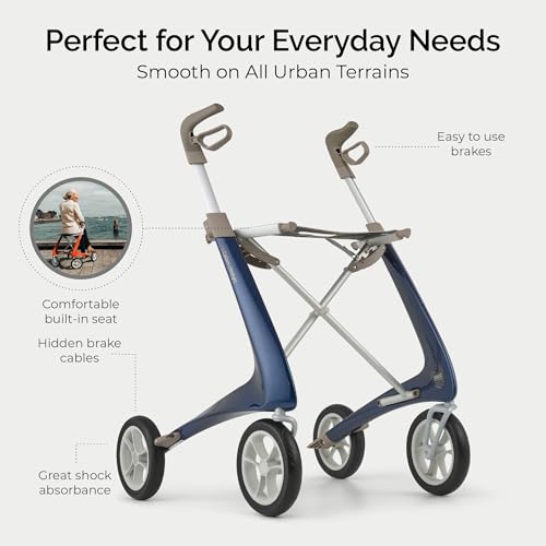 Image of byACRE Carbon Ultralight Rollator Walker, 10.6 lbs, Royal Blue, Regular