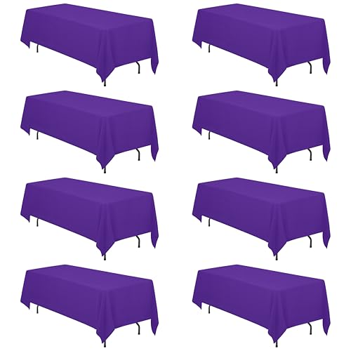 Image of BRILLMAX 8 Pack Purple Tablecloths 70x120 Inch for 6-8ft Rectangle Tables | 150 GSM Polyester Fabric, Universal Fit, Water, Stain & Wrinkle Resistant Cloth Cover for Wedding Reception Banquet Party