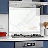 Home Supplies Tempered Glass Splashback for Kitchen, 6mm Toughened Glass Heat Resistant Splashbacks for Cookers (60X80, White Marble Glass) - Image 3