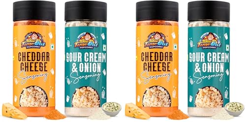 Image of Time Out Popcorn Cheddar Cheese and Sour Cream n Onion Seasoning, Multi-Purpose Powder, Popcorn and Snacks Flavoring,Pack of 4, 100g Each