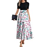 Vestidos De Fiesta Mujer Elegantes 2025 Vestido Largo Verano Manga Corta Cuello Redondo Dresses Boho Floral De Playa Casual Largos Dresse con Bolsillos Ibicencos Mujer Blanco Rosa Caliente S