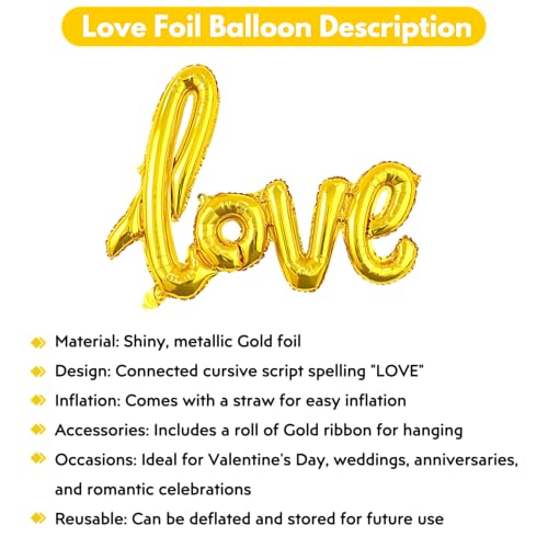 Image of Love Banner Gold for Birthday Wedding Home Boys Girls Men Women Foil Balloon Decoration Decor Celebration Golden