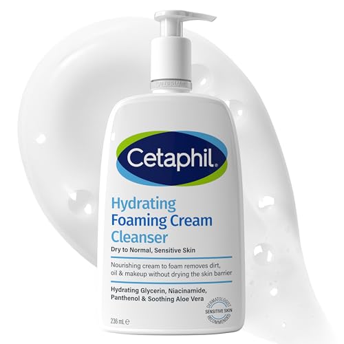 Cetaphil Hydrating Foaming Cream Cleanser and Makeup Remover, 236ml, Face Wash with Niacinamide for Normal, Dry or Sensitive Skin, Vegan-Friendly, Packaging May Vary