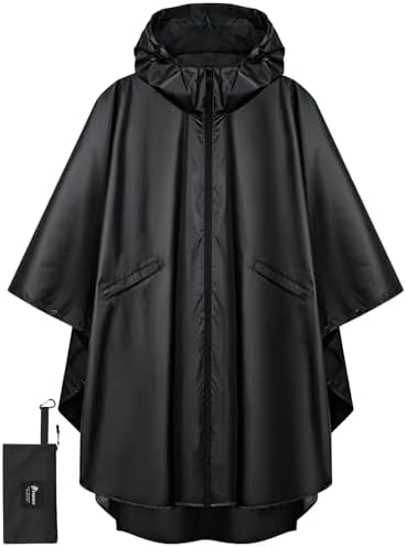 PTEROMY Rain Poncho for Adults with Zipper, Waterproof Hooded Rai...