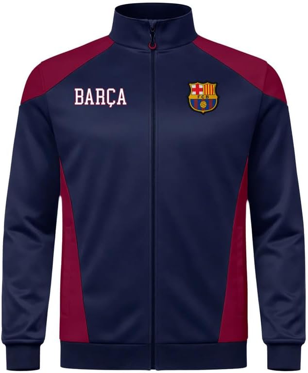 Icon Sports Replacement For FC Barcelona Licensed Adult Men Soccer Woven Patch Soccer Track Jacket - Navy
