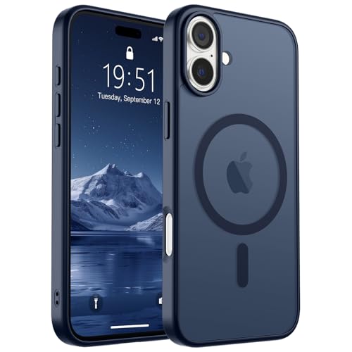 Image of SUPFINE Magnetic for iPhone 16 Case (Compatible with MagSafe) (Military Grade Drop Protection) Translucent Matte Shockproof Phone Cover,Dark Blue