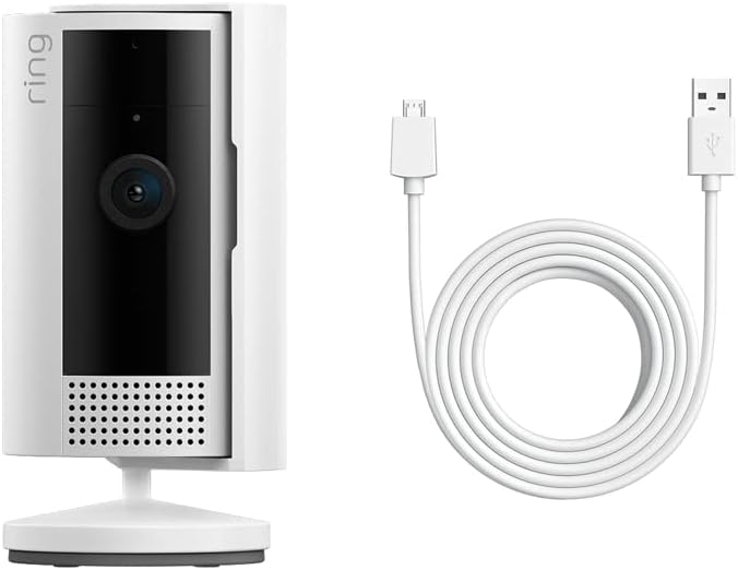 All-new Ring Indoor Cam (2nd Gen), White with 10 ft. USB-A to Micro USB Power Cable