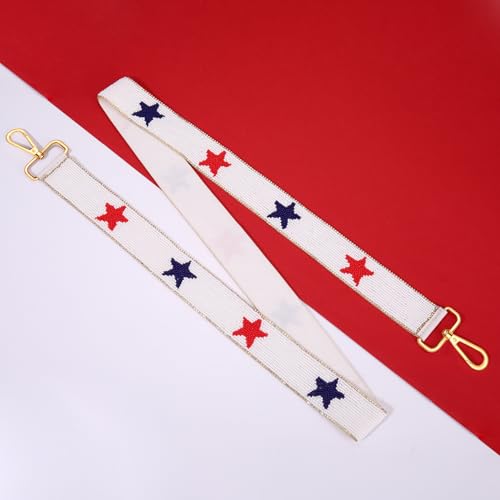 Image of 4th of July Beaded Purse Strap Red White and Blue American Flag Star Crossbody Bag Strap for Stadium Bag 4th of July Accessories Outfits (Style C)