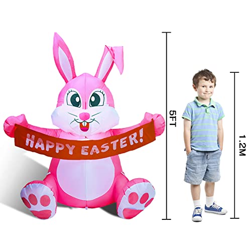 Caseeto 5 Ft Easter Inflatables Outdoor Decorations, Inflatable Easter Bunny Built-In Led Lights Blow Up Yard Decor Happy Easter Decorations For Holiday Party Outdoor Garden Lawn #TOP1