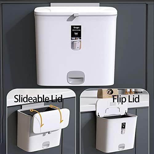 Hanging Trash Can with Lid for Kitchen Cabinet Door, 10L Small Kitchen Compost Bin, Wall Mounted Counter Wastebasket Trash Bin for Cupboard/Bedroom/Office/Camping