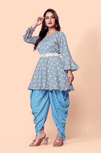 Image of Floral Print Cotton Kurta and Dhoti Set for Women Designer