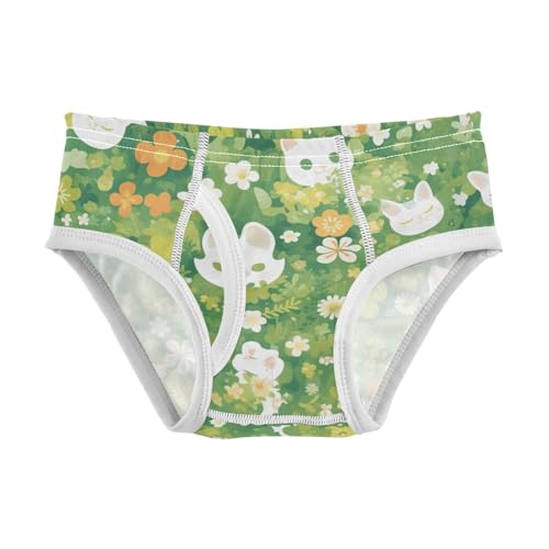 KLL Cartoon Cat Bunny and Flower Green Boys Toddler Cotton Athletic Underwear Breathable Children Undies