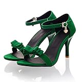 CHIBAO Women's High Heel Sandals, 8 Cm Ladies Stiletto Open Toe Pump Sandals Suede Bow Tie Fashion Ankle Strap Bridal Dress Court Shoes for Evening Party Plus Size 33-4(Size:36 EU,Color:Green)
