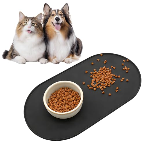 Tapis Gamelle Chat 45cm x 25cm, Tapis de Nourriture pour Animaux avec Rebords Surélevés Portable en Silicone pour Animaux Domestique, Nettoyage Facile
