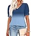 Womens Tops Short Sleeve Buttons Shirts V Neck Spring Fashion Summer Outfits Plus Size Blouses Dressy Casual Tees（2-Blue,Small）