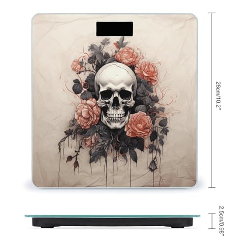 Báscula digital de baño con diseño calavera y flores miniatura 2