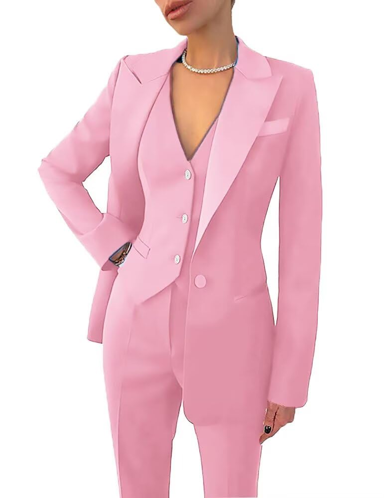 Business Women Suit Set 3 Pieces Notch Lapel Single Breasted Vest for Office Work Lady Suits Blazer Vest